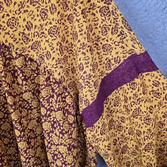 Lane Bryant Plus Boho Floral Blouse 18/20 Burgundy Mustard Yellow Trendy Flowy - Picture 8 of 10